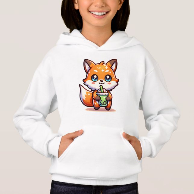 Curte Kawaii Fox con té de burbuja personalizado (Anverso)