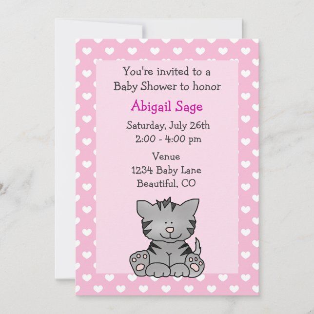 Curte Kitten Baby Girl Invitación A La Ducha (Anverso)