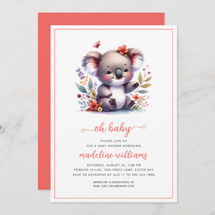 Curte Koala Chica Oh Invitación a Baby Shower