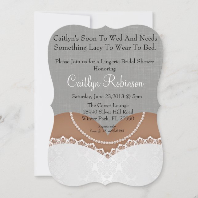 Curte Lace Bra Lingerie Bridal Shower Invitación (Anverso)