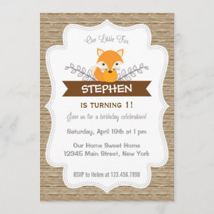 Curte Little Fox Birthday Invitación Woodland