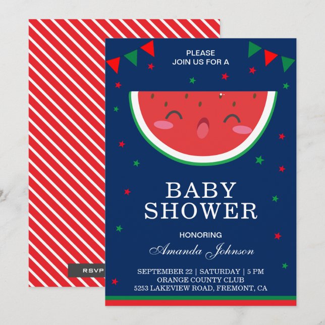 Curte Little Watermelon Invitación de Baby Shower (Anverso / Reverso)