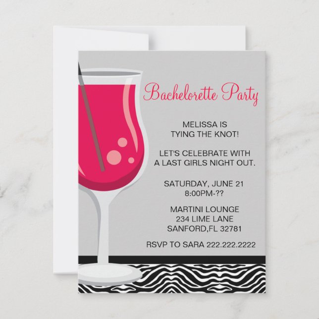 Curte Martini Bachelorette Party Invitación (Anverso)