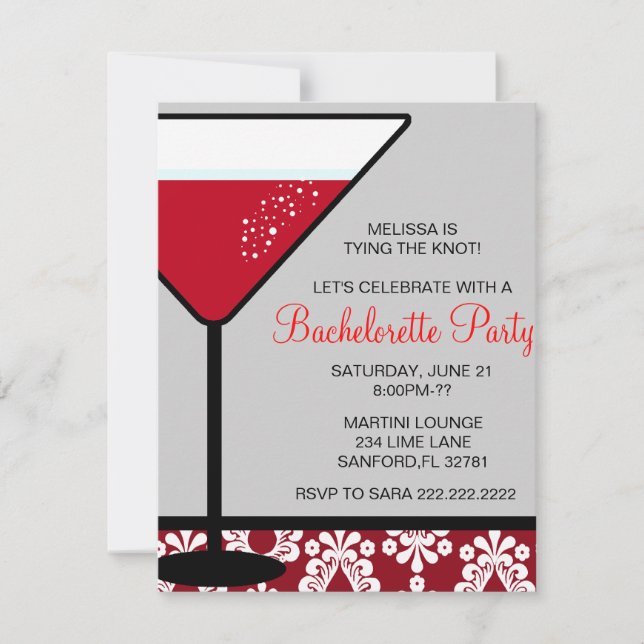 Curte Martini Bachelorette Party Invitación (Anverso)