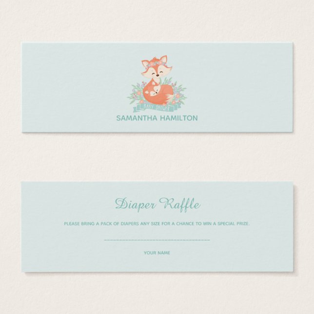 Curte Mom & Baby Fox Boy Baby Shower Diaper Raffle (Anverso y reverso)