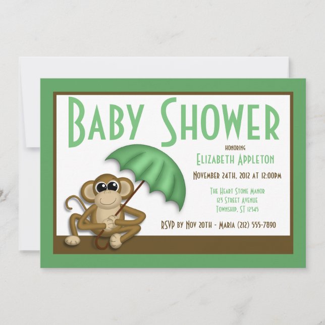 Curte Monkey Green Baby Shower Invitaciones (Anverso)