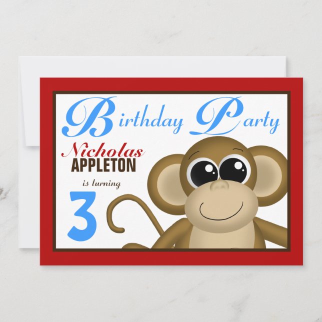 Curte Monkey Invitaciones a la fiesta de cumpleaño (Anverso)