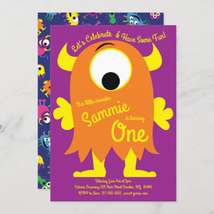 Curte Monster Colorful First Birthday Invitaciones