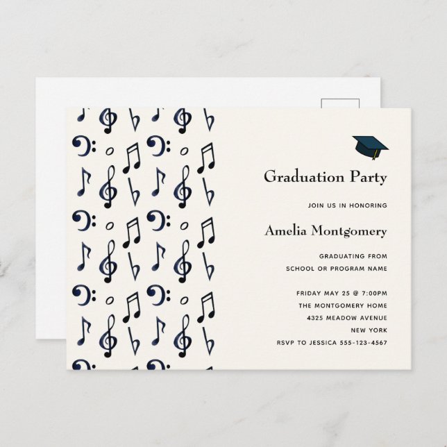 Curte Musical Notes Pattern Graduation Invitación (Anverso / Reverso)