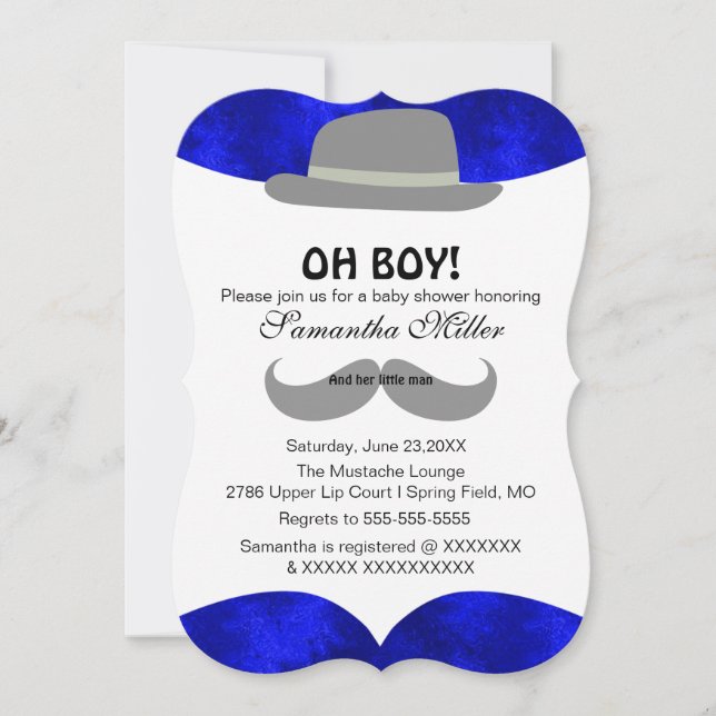 Curte Oh Boy Mustache Invitación Baby Shower (Anverso)
