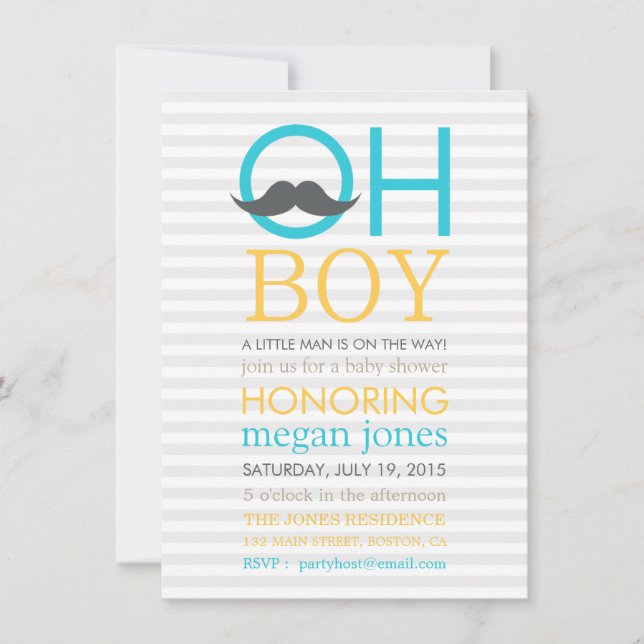 Curte Oh Boy Mustache Invitaciones A La Ducha Bebé (Anverso)