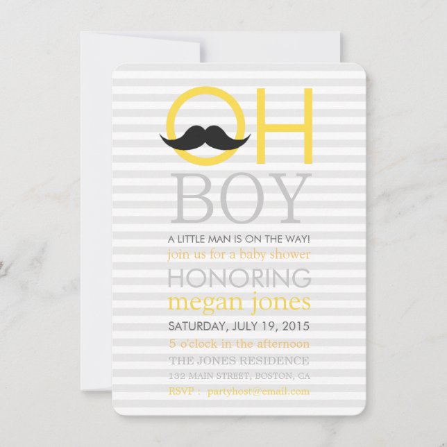 Curte Oh Boy Mustache Invitaciones A La Ducha Bebé (Anverso)