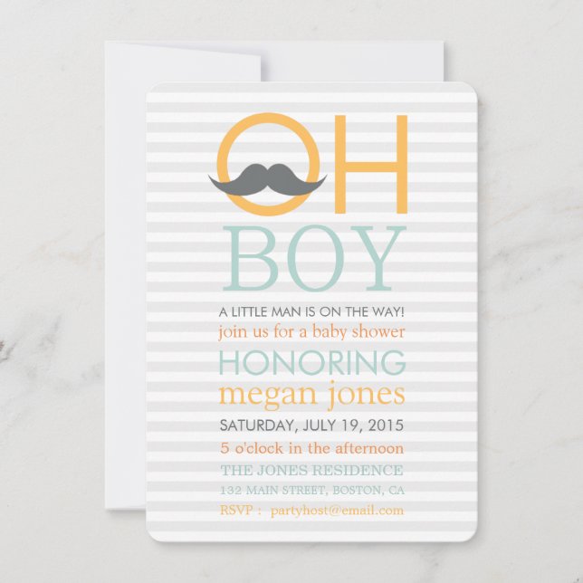 Curte Oh Boy Mustache Invitaciones A La Ducha Bebé (Anverso)