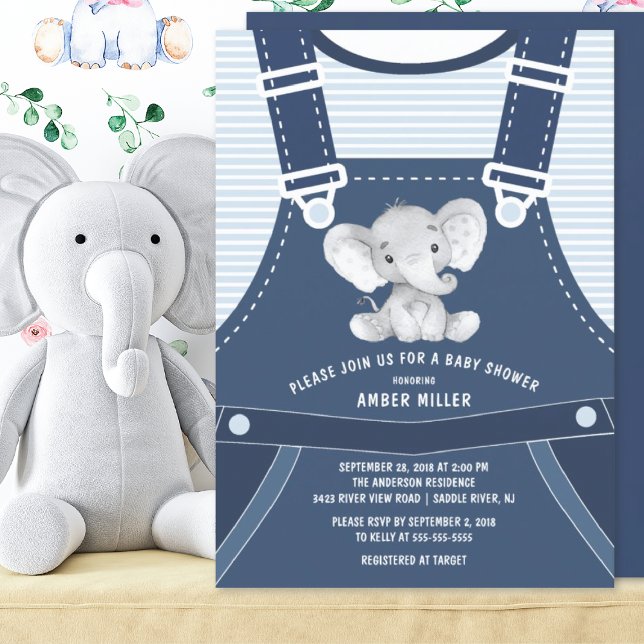 Curte Overalls ELEPHANT Invitación Baby Shower (Subido por el creador)