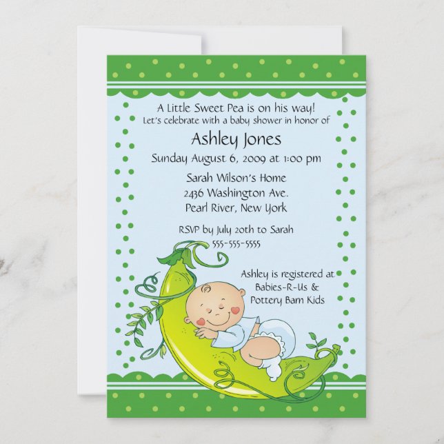 Curte Pea Pod Baby Boy Beower Invitaciones (Anverso)