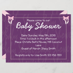 Curte Pink Bow Baby Shower Purple Invitación