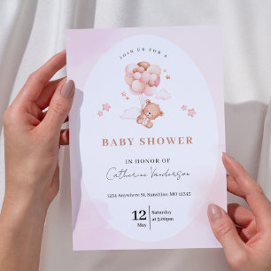 Curte Pink Teddy Bear Baby Shower Invitaciones