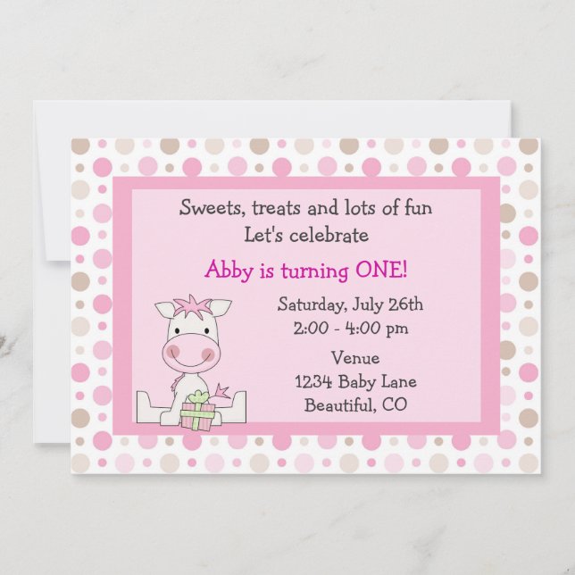 Curte Pony 1er cumpleaños invitación a Chicas (Anverso)