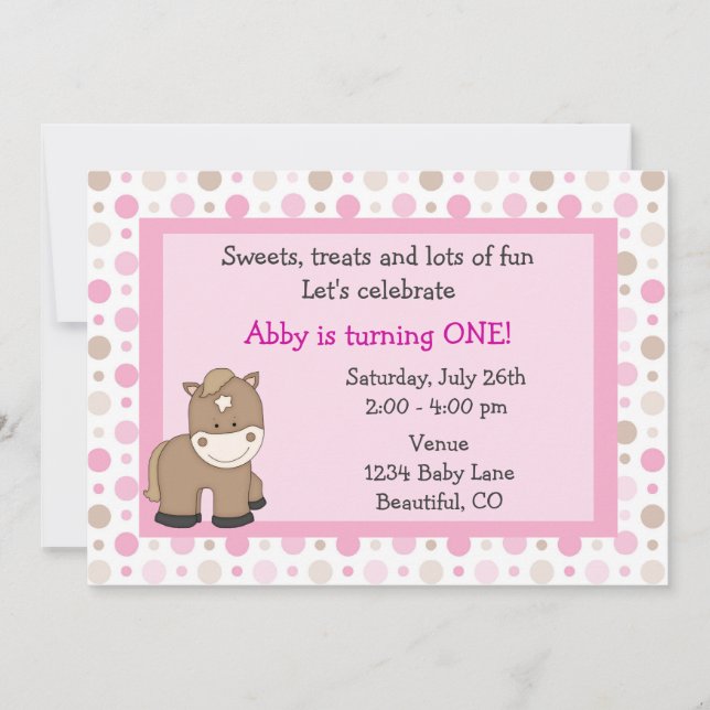 Curte Pony 1er cumpleaños invitación a Chicas (Anverso)