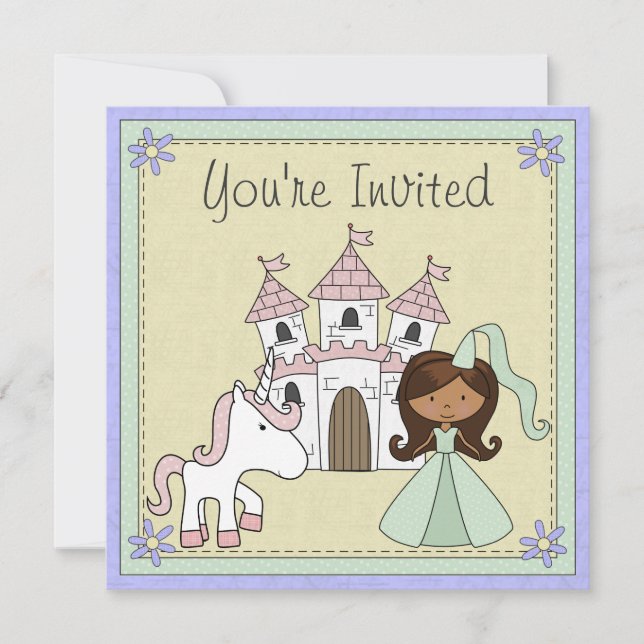 Curte Princess y unicornio Birthday Invitación (Anverso)