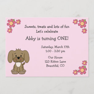 Curte Puppy 1er cumpleaños invitación a Chicas