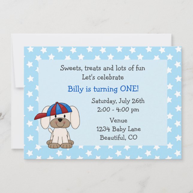 Curte Puppy 1er cumpleaños Invitación para niños (Anverso)