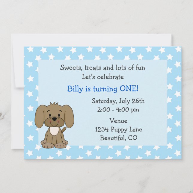 Curte Puppy 1er cumpleaños Invitación para niños (Anverso)