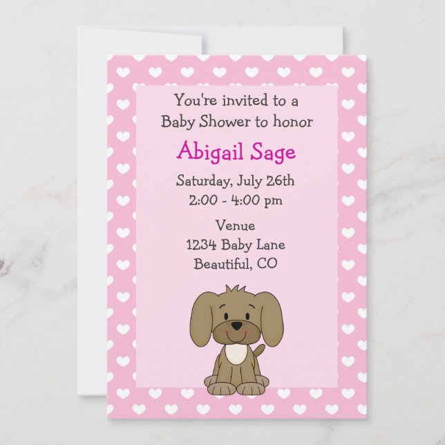 Curte Puppy Baby Girl Shower Invitación (Anverso)