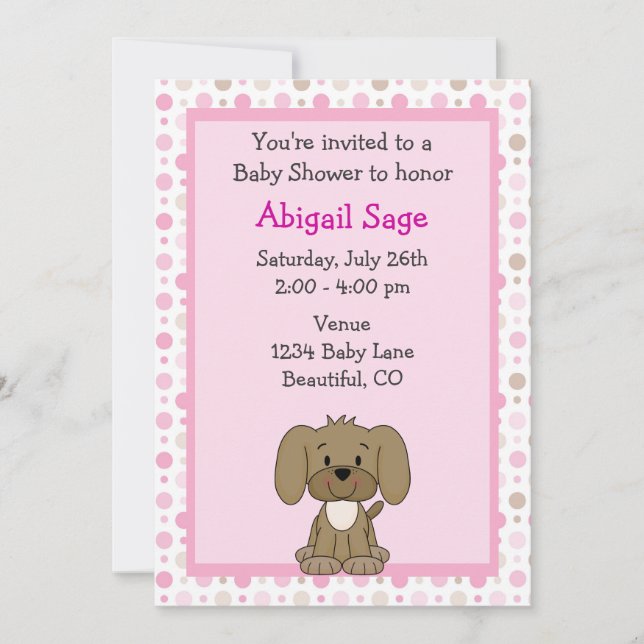 Curte Puppy Baby Girl Shower Invitación (Anverso)