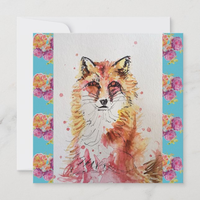 Curte Red Fox Watercolor Woodland Animal Art (Anverso)