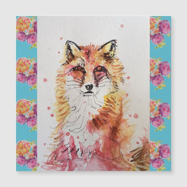 Curte Red Fox Watercolor Woodland Animal Art (Anverso)
