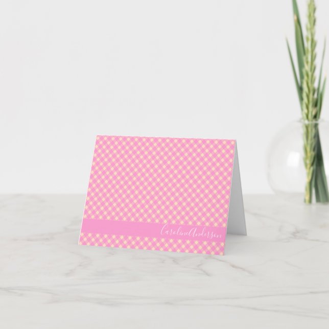 Curte Retro Rosa Gingham Plaid Personalizado  (Anverso)