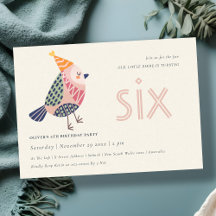 Curte Rubor Pink Birdie Any Age 6ª Invitación de c