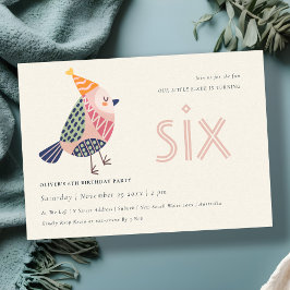 Curte Rubor Pink Birdie Any Age 6ª Invitación de c