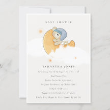 Curte Sleepy Bear Over Moon Boy Invitación de Baby