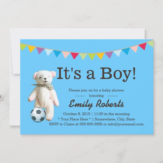 Curte Soccer Bear Boy Baby Shower Invitaciones (Anverso)