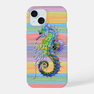 Curte Summer Seahors Watercolor Stripes Pattern