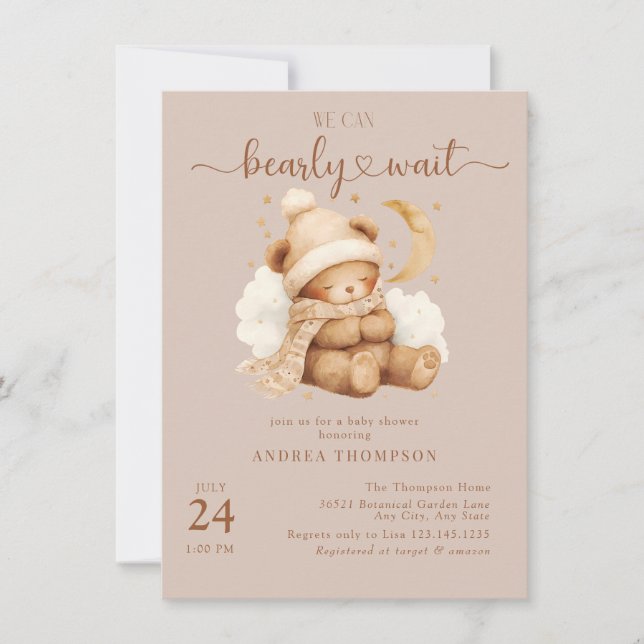 Curte Teddy Bear Baby Shower Invitaciones (Anverso)