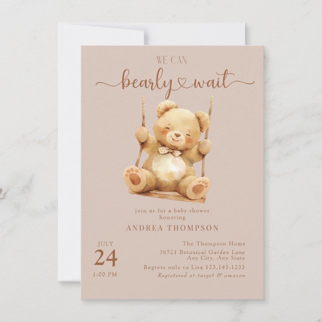 Curte Teddy Bear Baby Shower Invitaciones (Anverso)
