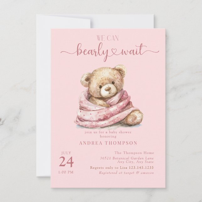 Curte Teddy Bear Baby Shower Invitaciones (Anverso)