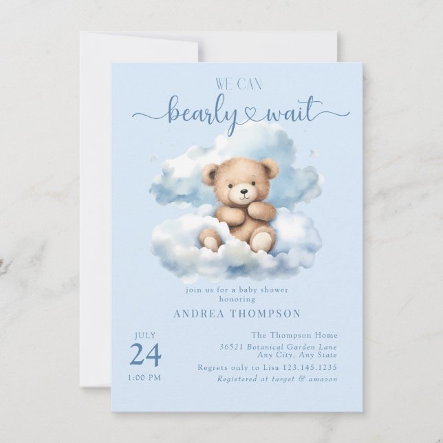 Curte Teddy Bear Baby Shower Invitaciones (Anverso)