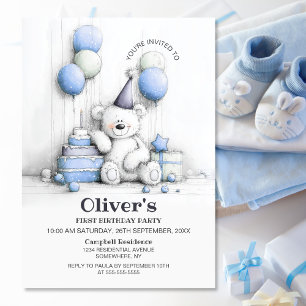 Curte Teddy Bear Primera Invitación a la fiesta de