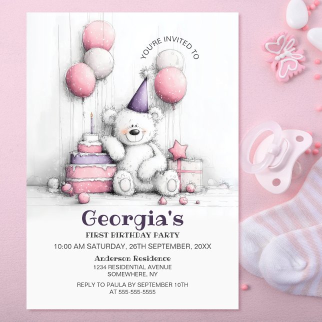 Curte Teddy Bear Primera Invitación a la fiesta de (Subido por el creador)