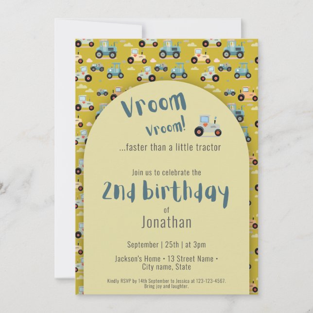 Curte Tractor Agricultores Invitación de 2º cumple (Anverso)