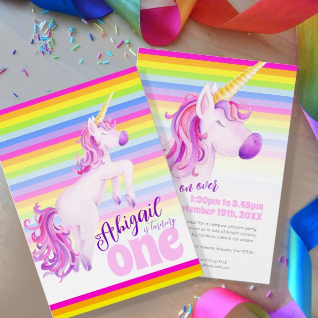 Curte unicornio arcoíris 1ª invitación de cumpleañ (Subido por el creador)