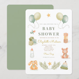 Curte Watercolor Baby Toys Invitación Baby Shower