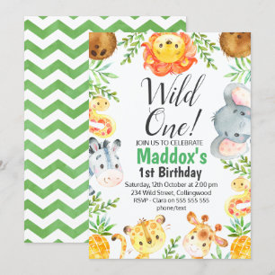 Curte Watercolor Safari Animales Invitación de cum