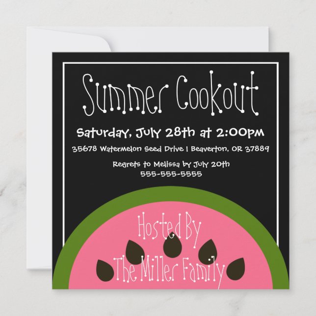 Curte Watermelon verano BBBQ Cookout Invitación (Anverso)