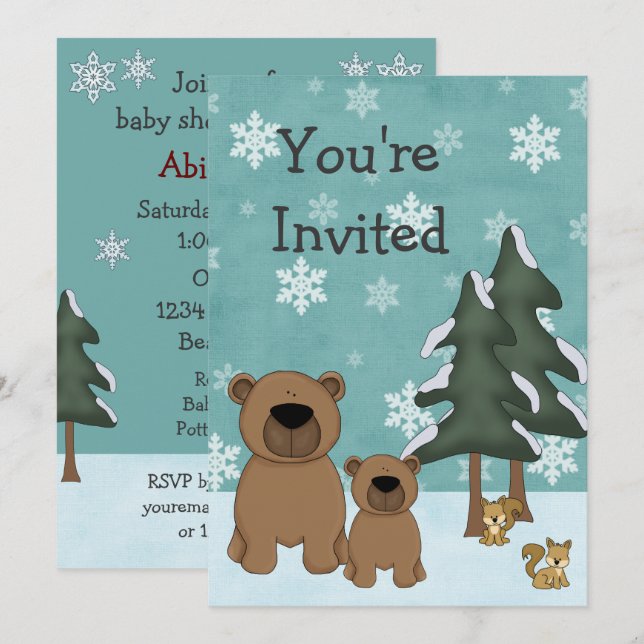 Curte Winter Bears Woodland Baby Shower Invitación (Anverso / Reverso)