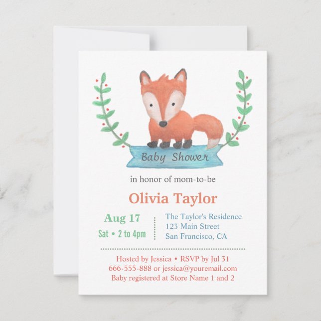 Curte Woodland Fox Baby Shower Invitaciones (Anverso)